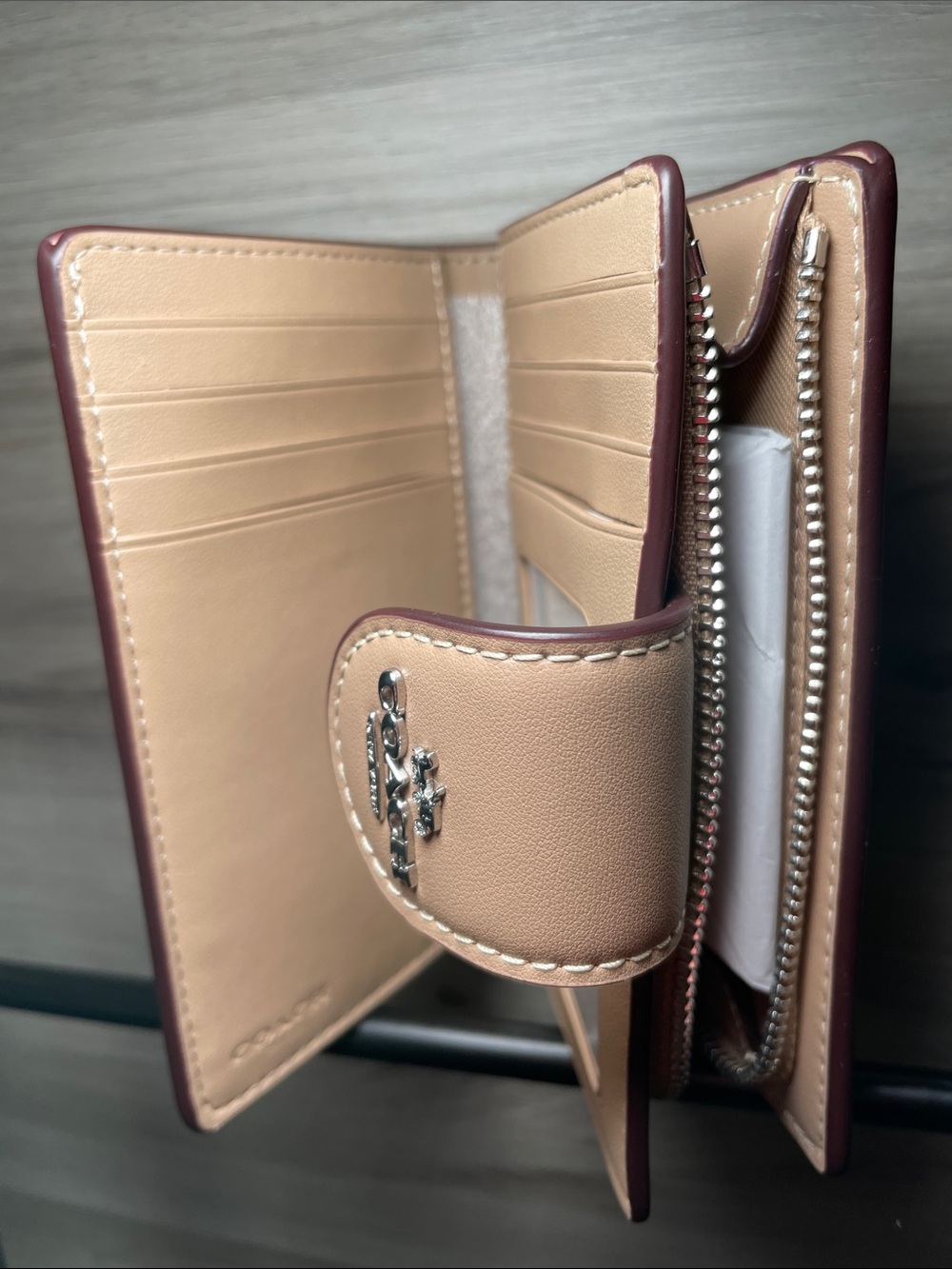 NWT- Women's Coach Medium Corner Zip Wallet, Signature Canvas, Silver/Sand/Taupe - Picture 6 of 10